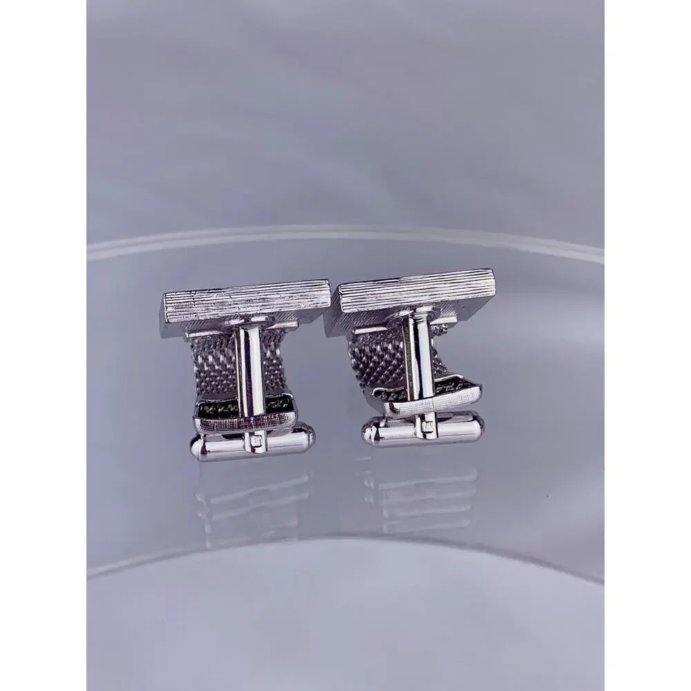 Abstract Comic Book Bubble Mesh Wrap Cufflinks Blue Silver Tone Hickok VTG O1